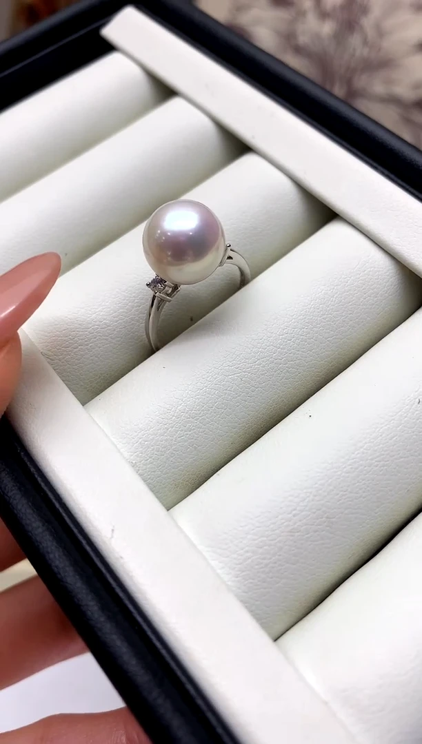 银S925镶嵌戒指淡水珍珠11-12mm
