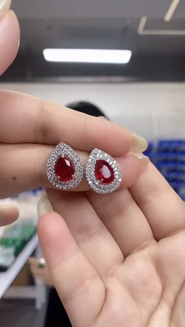 【闪购商品】红宝石耳饰未镶嵌多样性发其一颜色微差