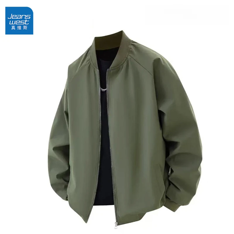 真维斯男款宽松百搭韩版休闲情侣外套男装美式潮牌纯色棒球领夹克