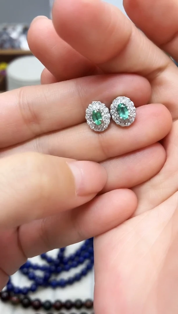 银S925镶嵌耳饰祖母绿433BJ1212产品一个（多样性）