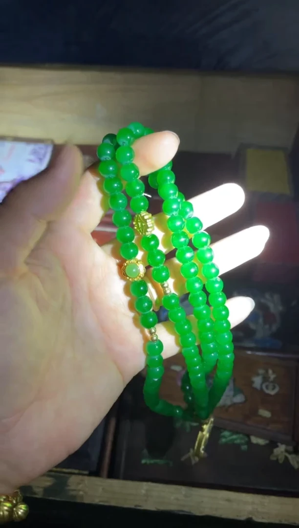 和田玉未镶嵌颈饰菠菜绿108颗项链1件卡0.8