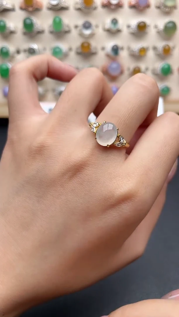 【闪购商品】翡翠戒指银S925镶嵌一物一证一礼盒