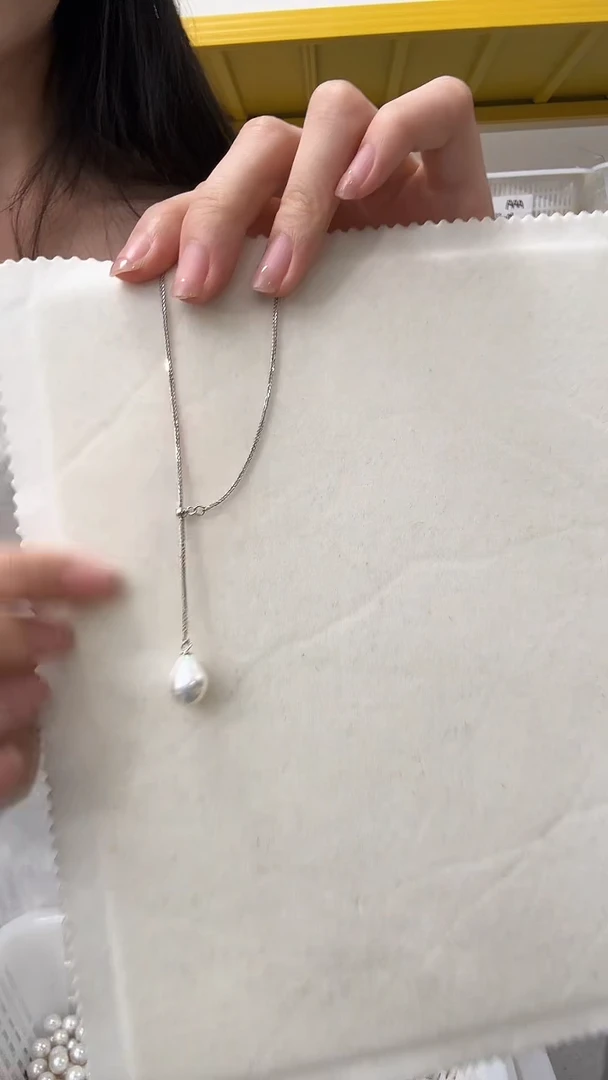 淡水珍珠银S925镶嵌吊坠(赠链)Y字水滴型珍珠吊坠