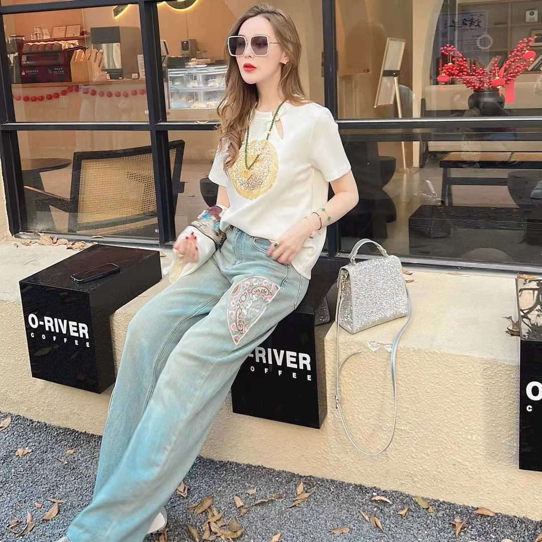 飞儿【腾龙】春夏新中式减龄显瘦时尚百搭精梳棉T恤