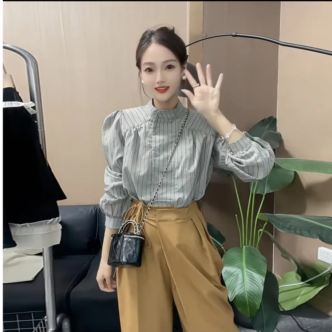 春季长袖条纹时尚衬衫2025年通勤高级感韩系女装潮流宽松个性上衣