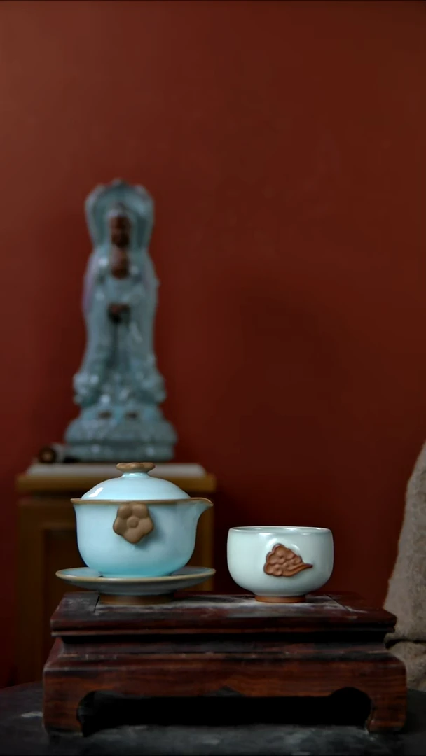 摆件大宋官窑【梅花盖碗+彩云杯】