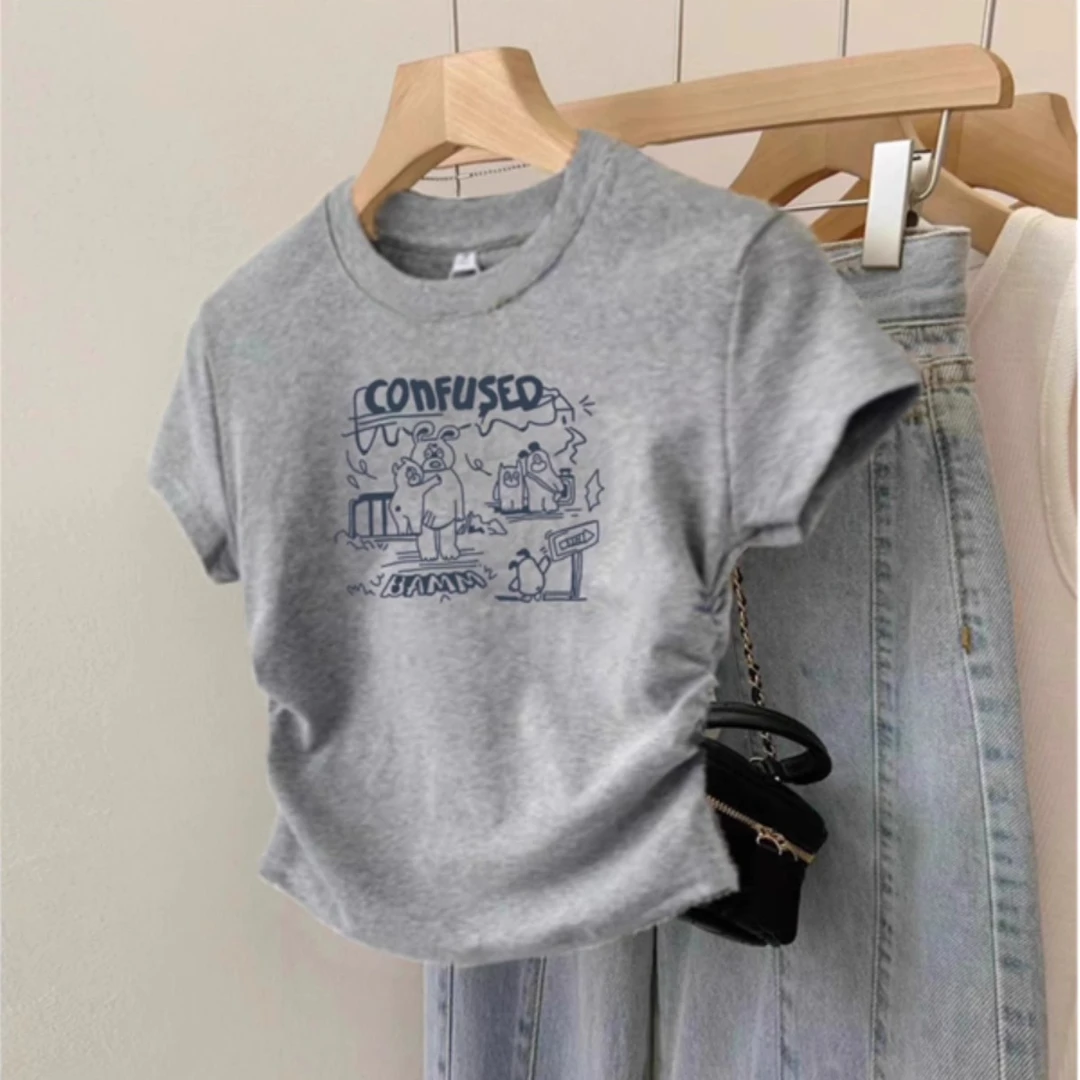 夏装2025新款短袖t恤女内搭港风chic女装韩版修身显瘦体桖上衣ins