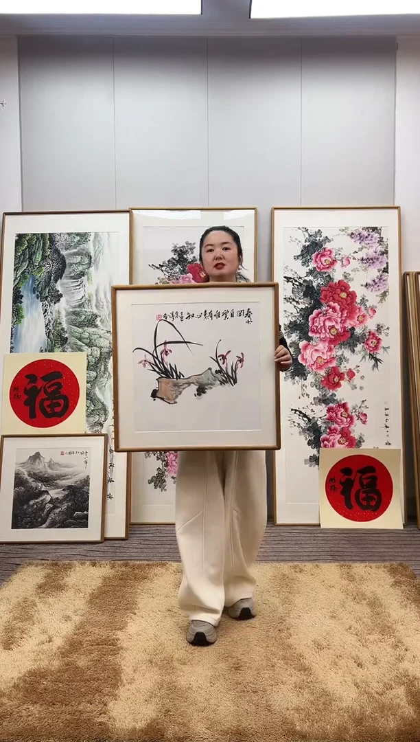 国画手绘兰花62*62尺寸