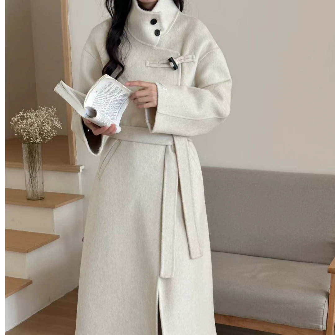 【尊品】冬季新款(格林童话)复古盘扣韩版长款羊毛保暖大衣8837