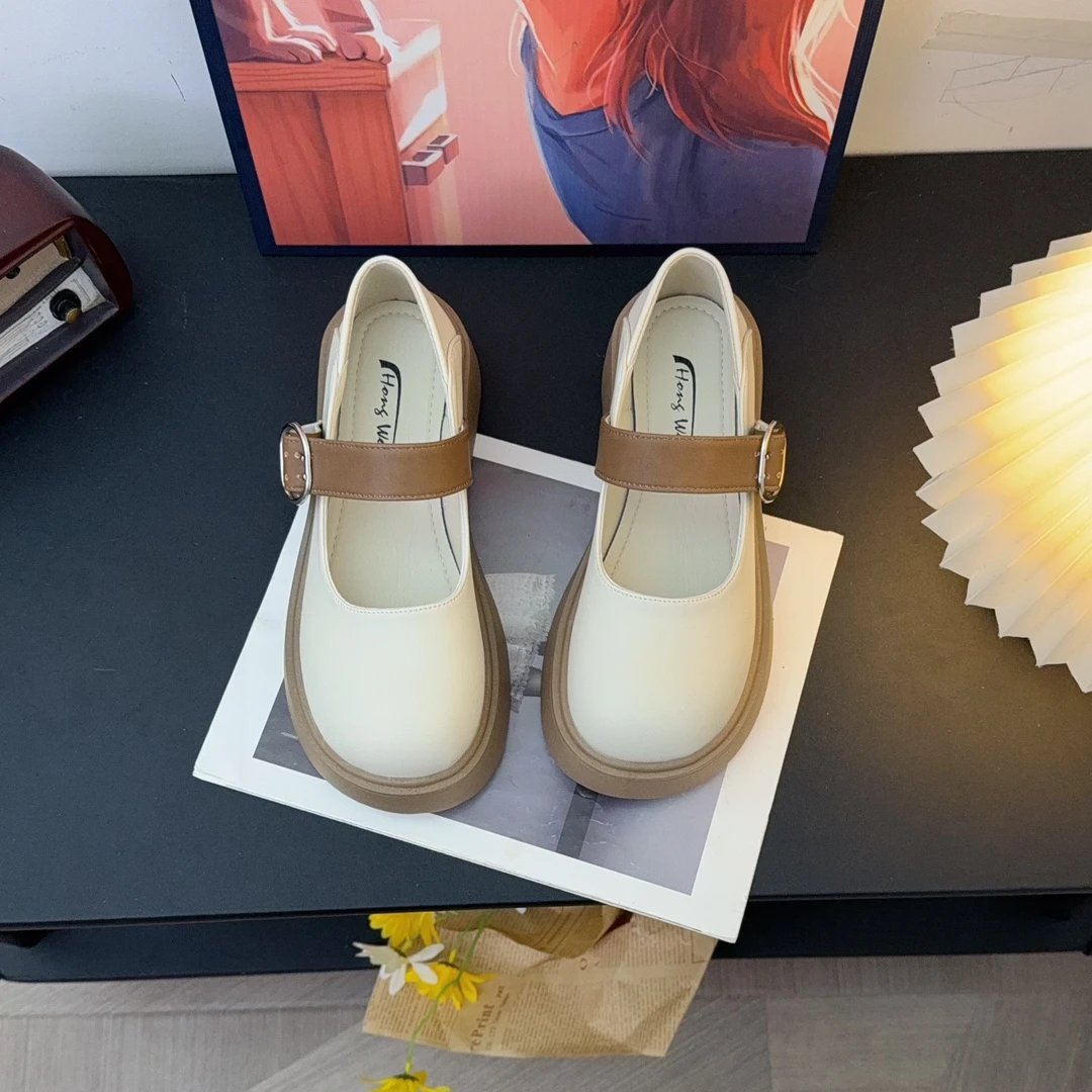 网红厚底玛丽珍单鞋女2025年秋季新款百搭浅口皮带扣乐福鞋