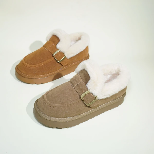 厚底勃肯雪地靴冬季加绒加厚保暖真皮休闲短筒低帮雪地棉188-2