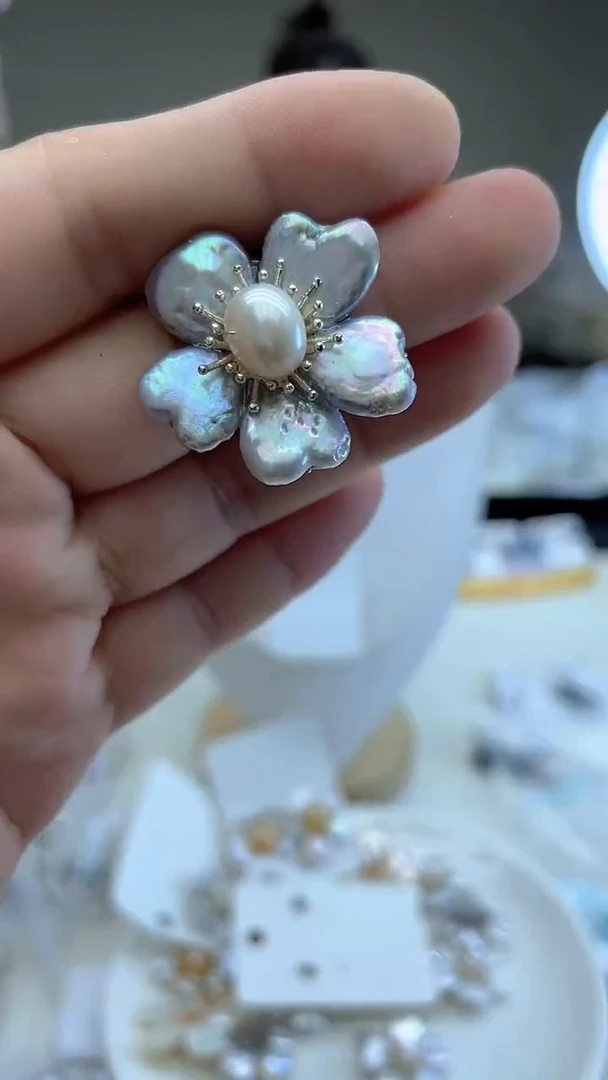 颈饰未镶嵌淡水珍珠灰色系花花