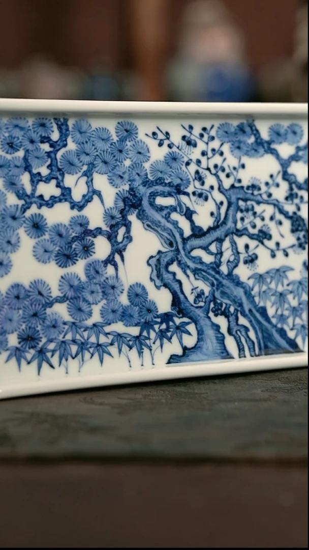 手绘高温现代瓷 气窑  松竹梅干泡30.5*13cm