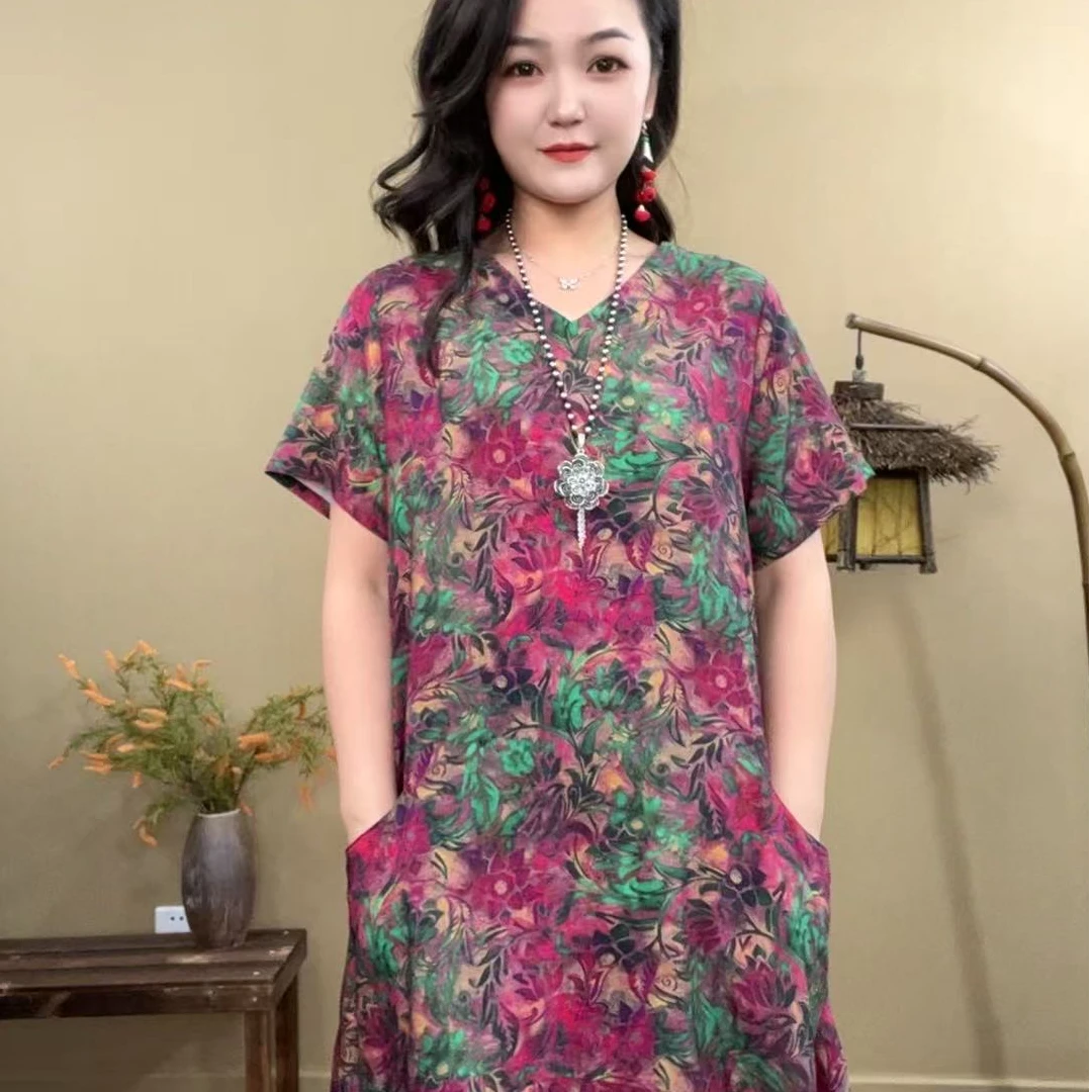 MX-夏季印花显瘦秋季大摆裙连衣裙宽松中老年时尚女装