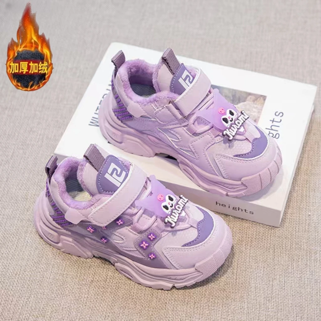 秋冬女童鞋子加绒新款透气儿童运动鞋中大童皮面二棉老爹跑步鞋