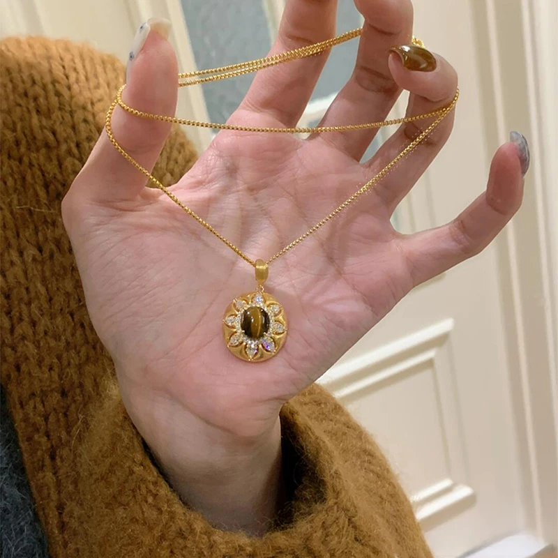 铜合金项链 复古风美拉德星芒项链秋冬复古高级感金色毛衣链