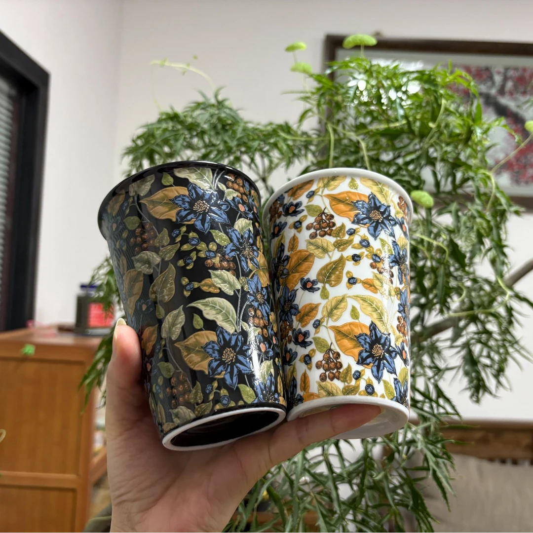 【蓝白可乐杯】景德镇金冠陶瓷高温白瓷彩绘奶茶杯可乐杯牛奶杯水杯