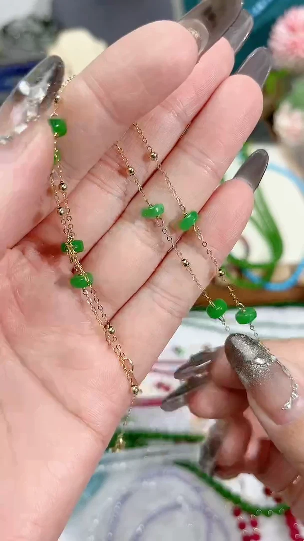 【闪购商品】翡翠颈饰14K金镶嵌满99