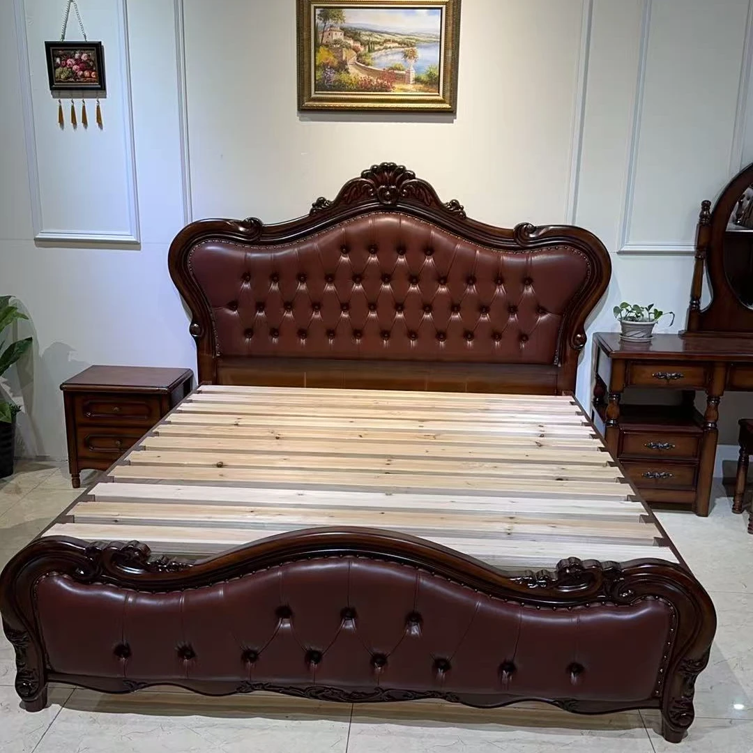 美式实木床欧式真皮主卧床1.8*2米单人公主床简约简易软包实木床