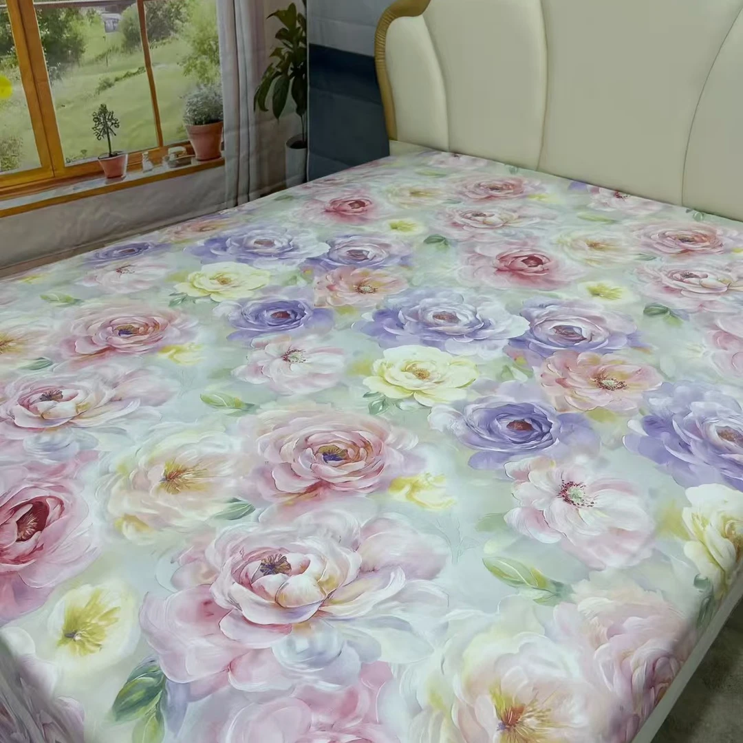 （紫韵牡丹）加厚斜纹单人双人通用床单尺寸2.4x2.5（正负5厘米）