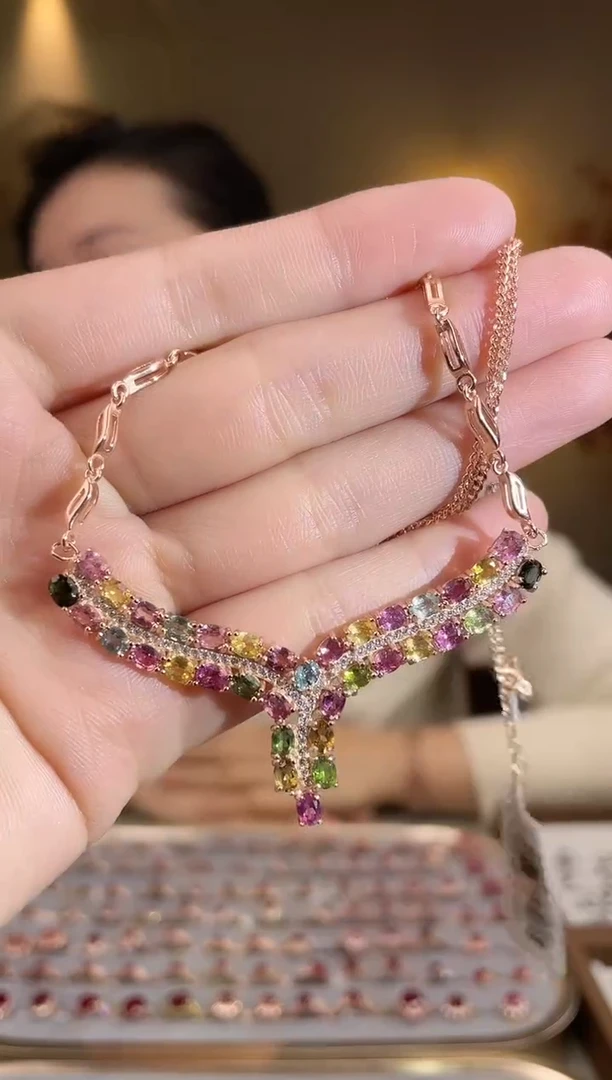 银S925镶嵌颈饰碧玺颈饰