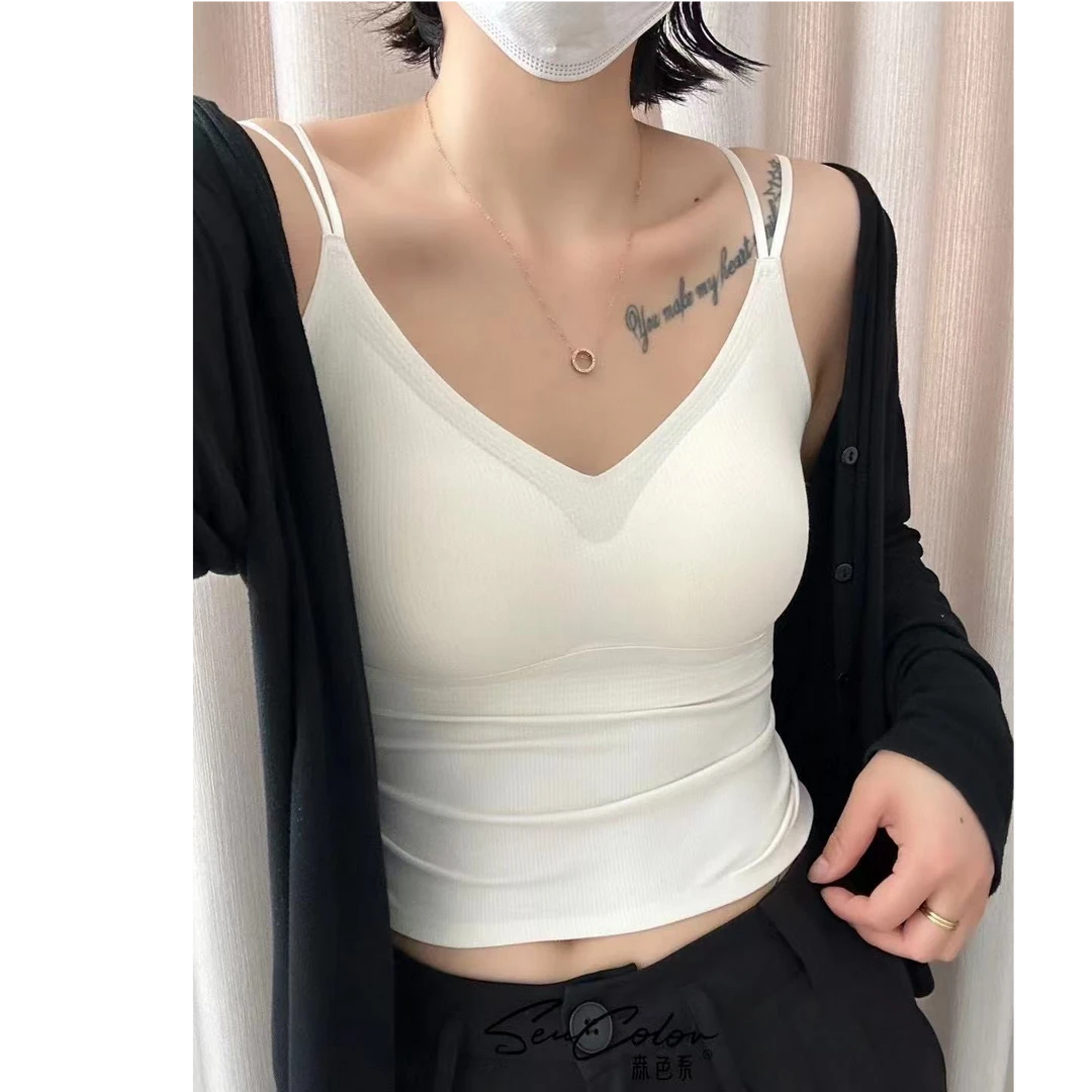 XiaoM~无痕乳胶固定杯交叉双肩带吊带背心18028
