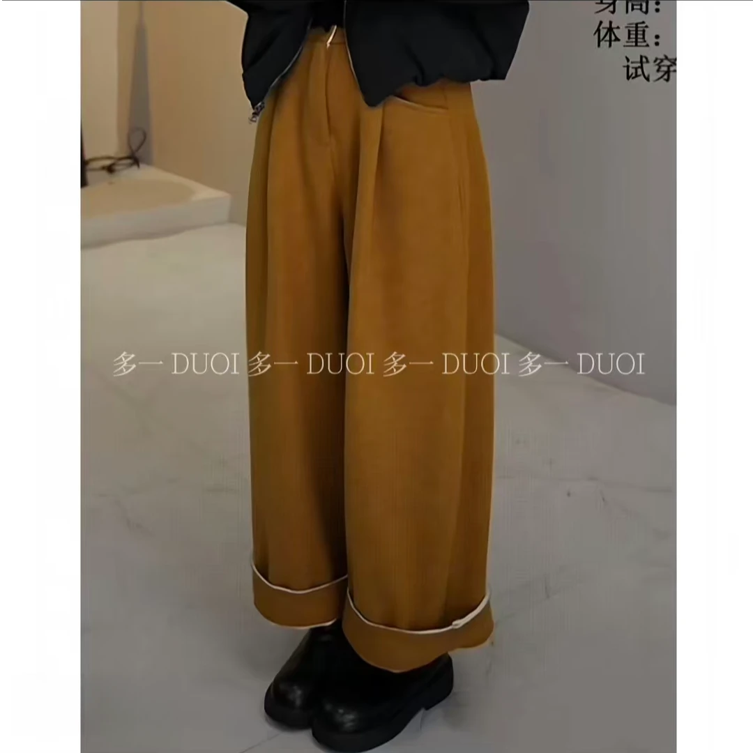 多一“糯米裤”2025秋冬一粒扣松紧腰百搭压褶毛呢阔腿裤