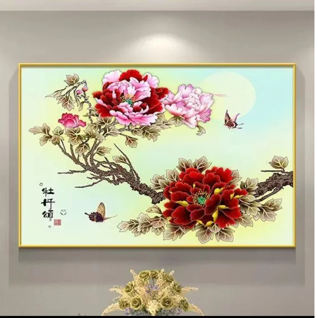 平面【牡丹花开】2127简约小清新餐厅画高级感轻奢装饰画40*60