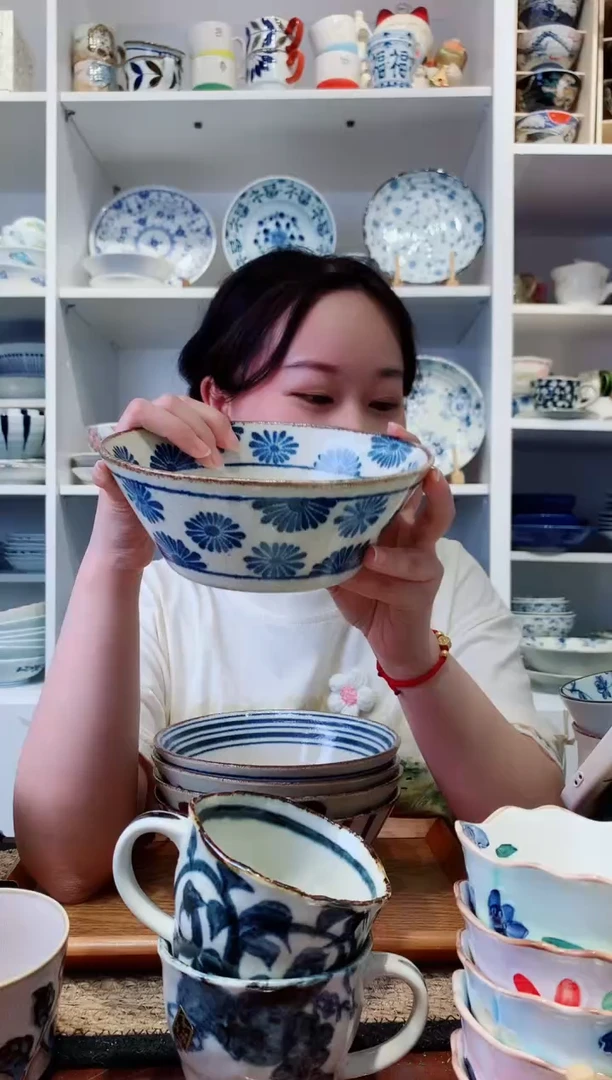 陶瓷秋收17cm花平底汤碗