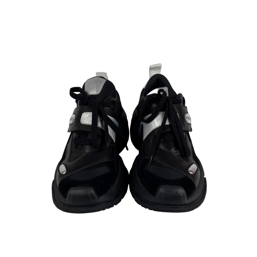 BOLVGN宝歌曼牛皮时尚运动休闲鞋黑色厚底增高百搭四季老爹鞋