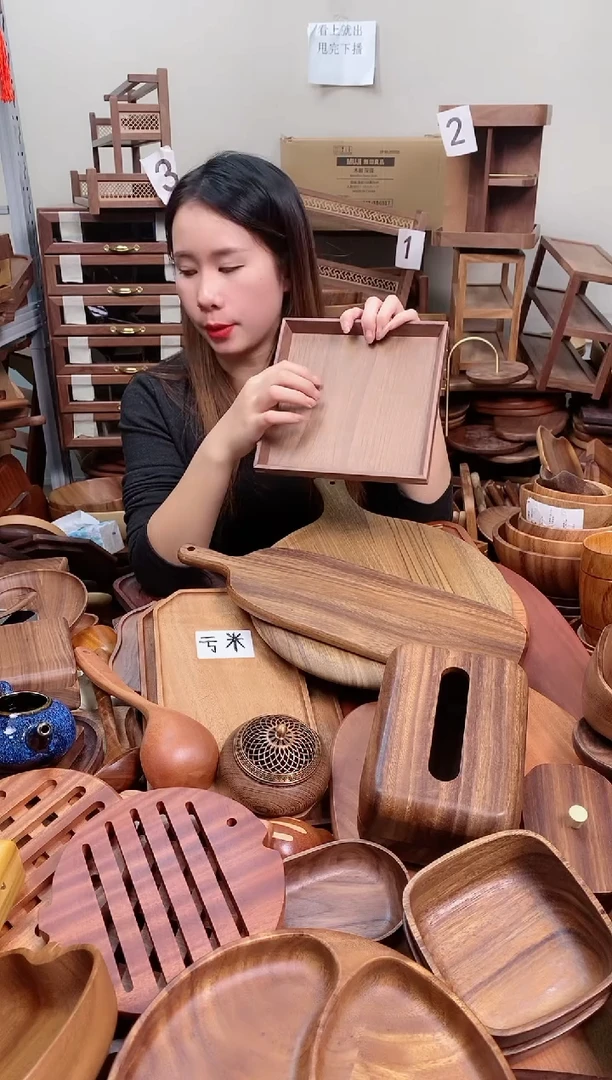 木  北美黑胡桃木榫卯正方盘20*20*2.5cm