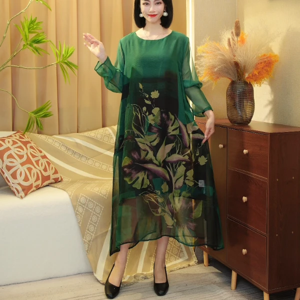2579绿【桑蚕丝/祖母绿】2025年早春新款时尚百搭宽松显瘦连衣裙