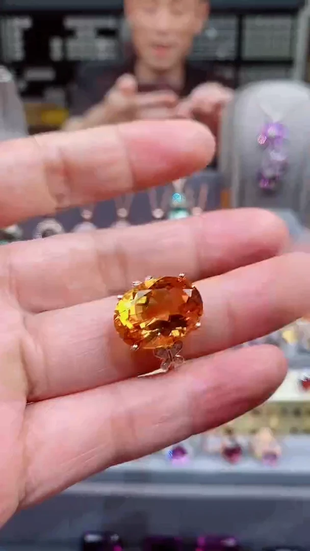 黄晶戒指银S925镶嵌黄晶戒子