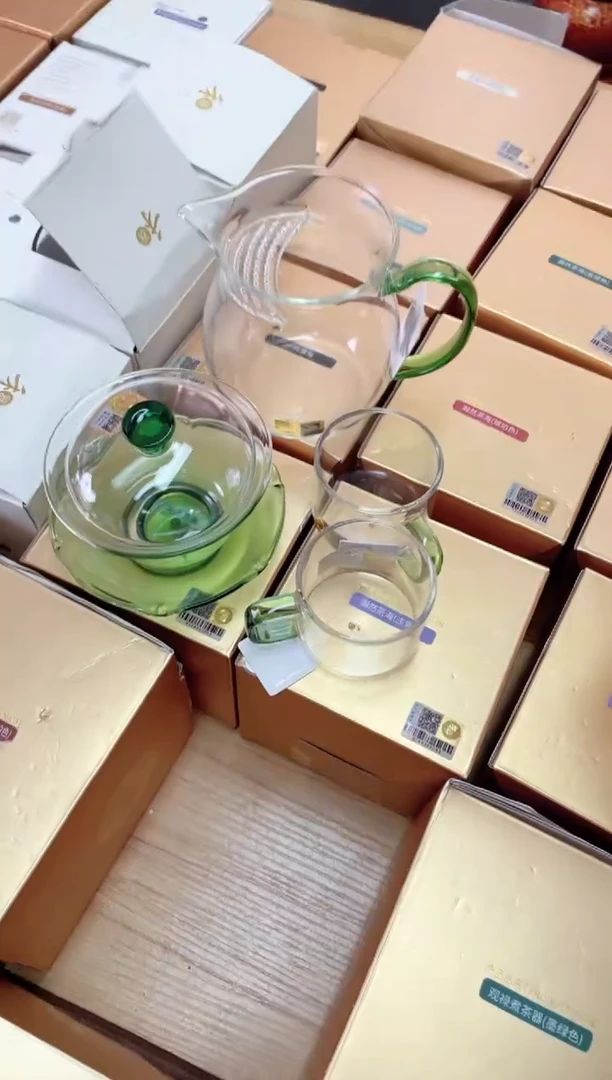 观禄湖绿色+荷叶盖碗+清禾杯湖绿色