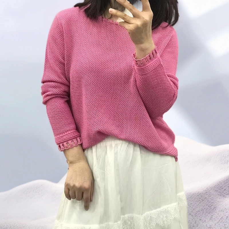 2025春夏时尚百搭休闲显瘦气质圆领天丝网纱针织衫