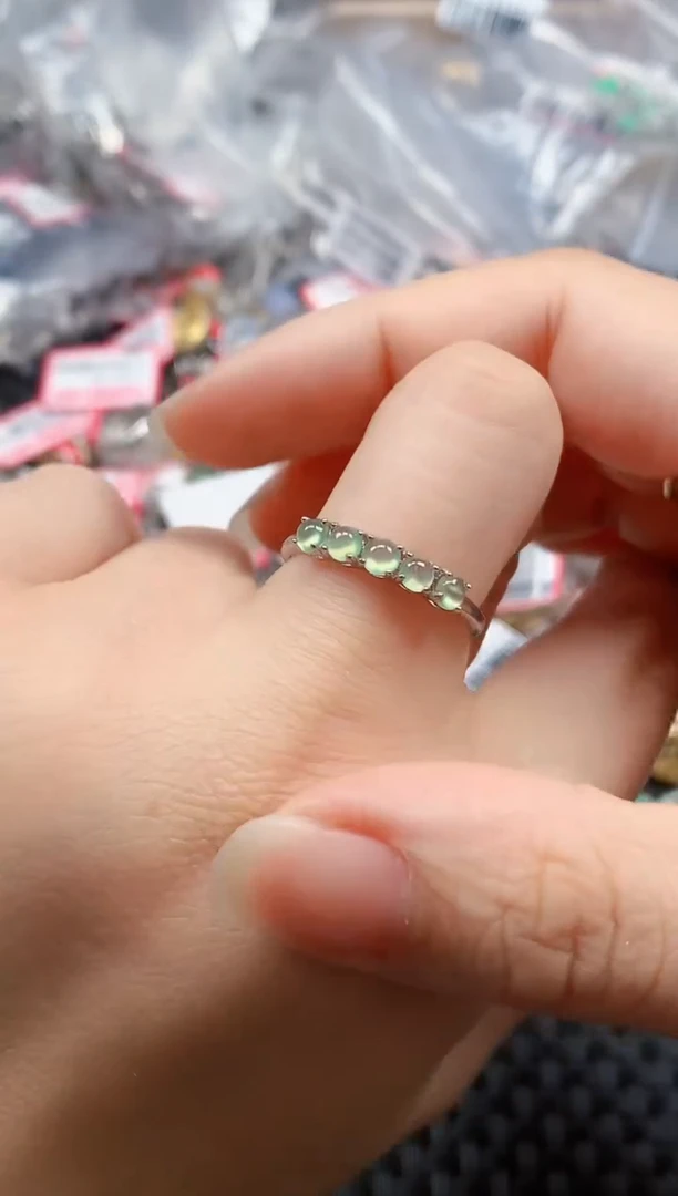 银S925镶嵌戒指翡翠天然A货缅甸翡翠