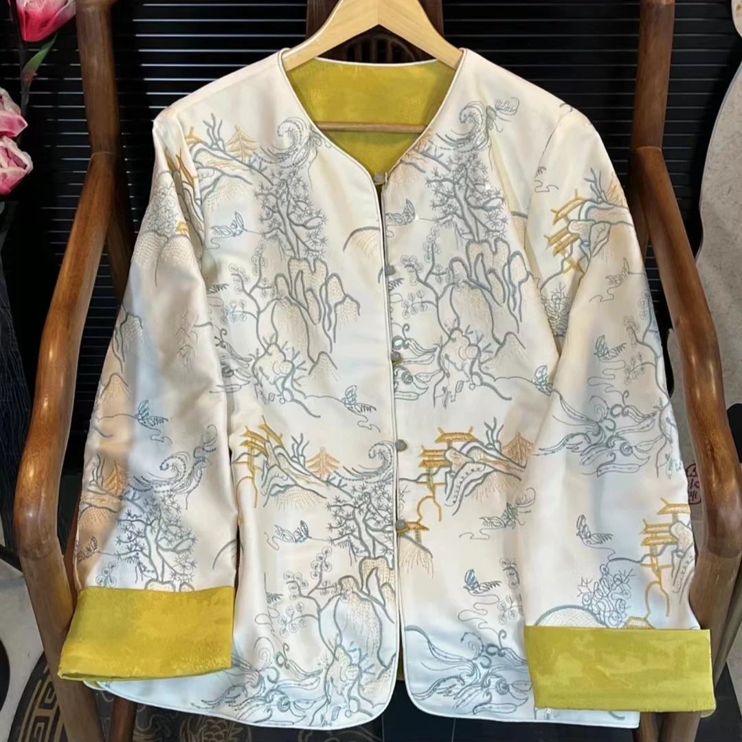 春款双面穿重工刺绣撞色新中式外套女春季轻国风气质减龄