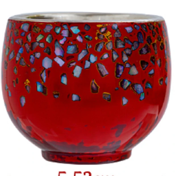 蜂鸟工坊大漆 木胎高款红金亮片圆口包银杯（小号）WCDQC003