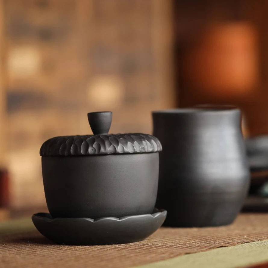 黑陶榛果罐，榛果杯 纯手工制作