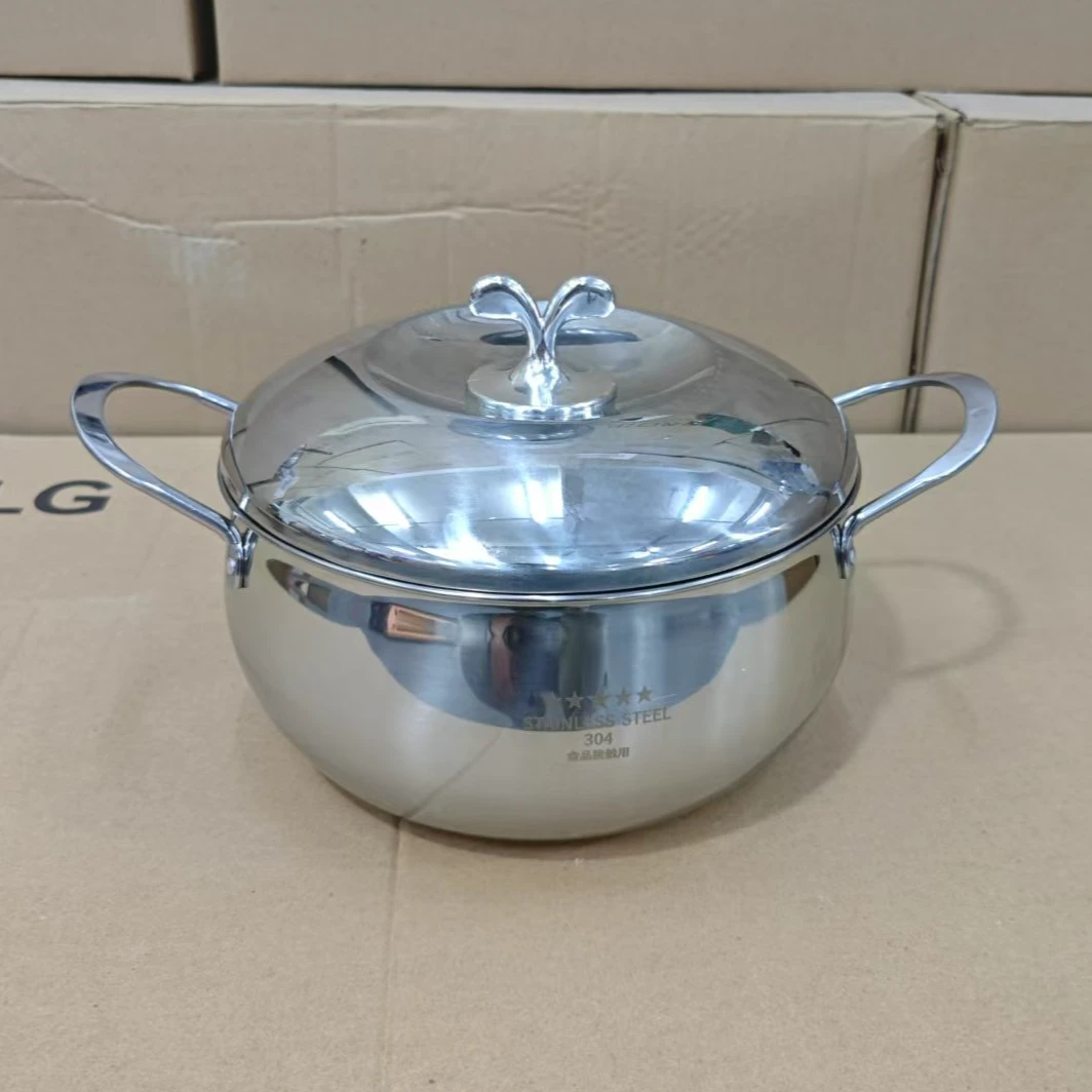 苹果型不锈钢汤锅家用无涂层双耳炖锅