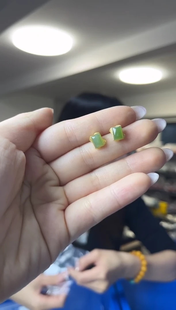 银S925镶嵌和田玉耳饰（多样性发一件）