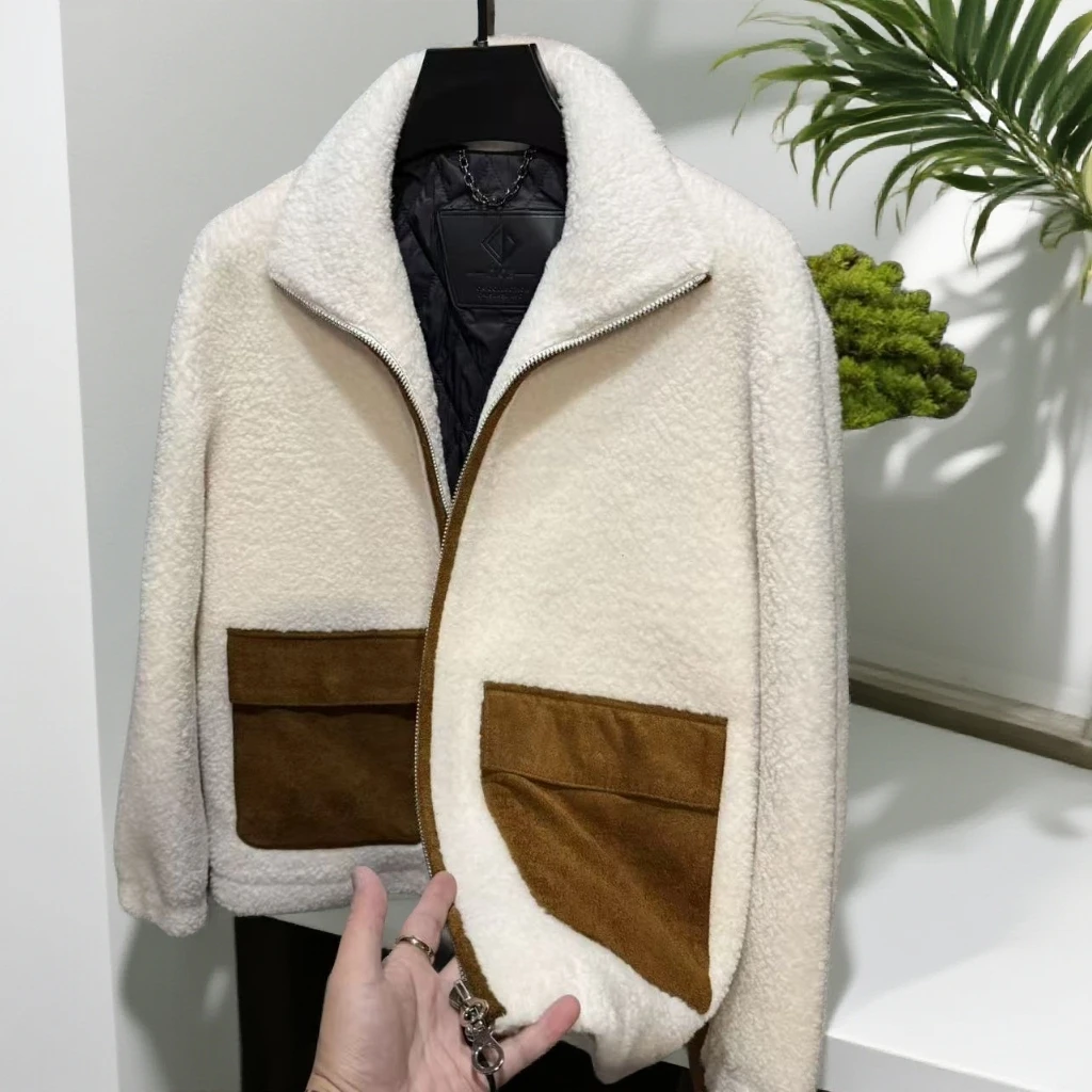 【高奢】男士冬季新款立翻领100%羊毛拼皮外套商务休闲88158