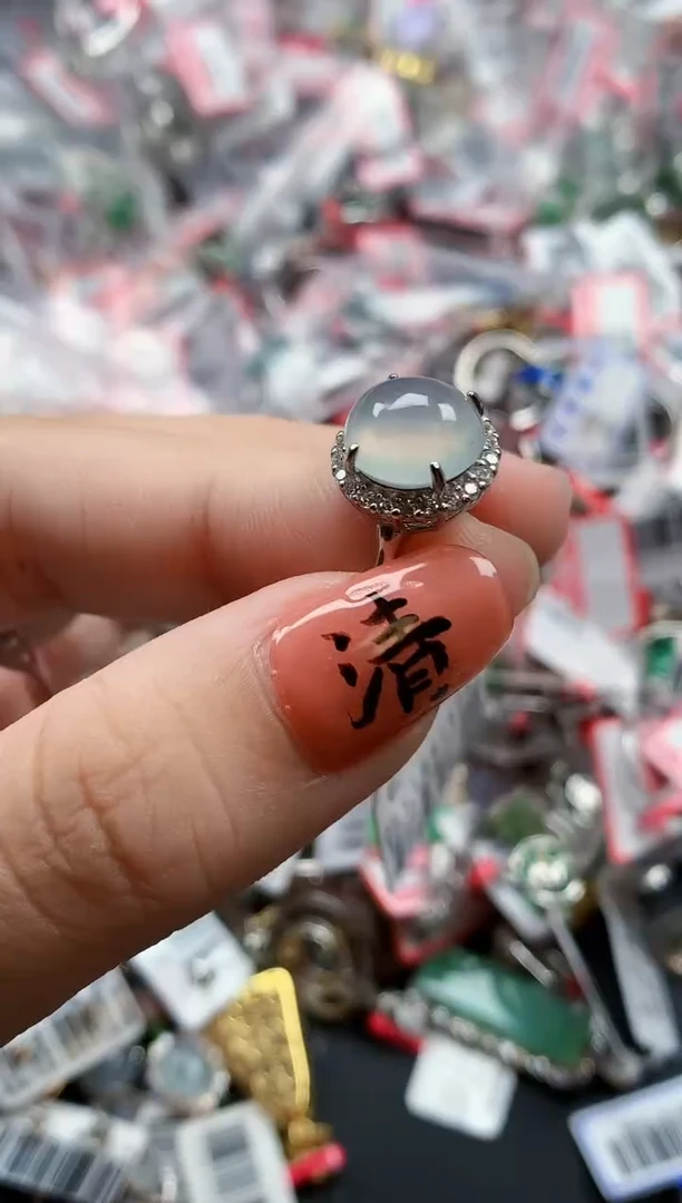 银S925镶嵌戒指翡翠天然A货缅甸翡翠