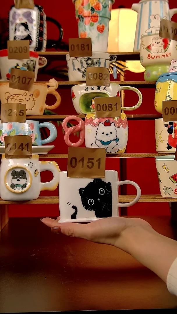 杯子DIY景德镇陶瓷纯手工手绘创意杯小黑猫