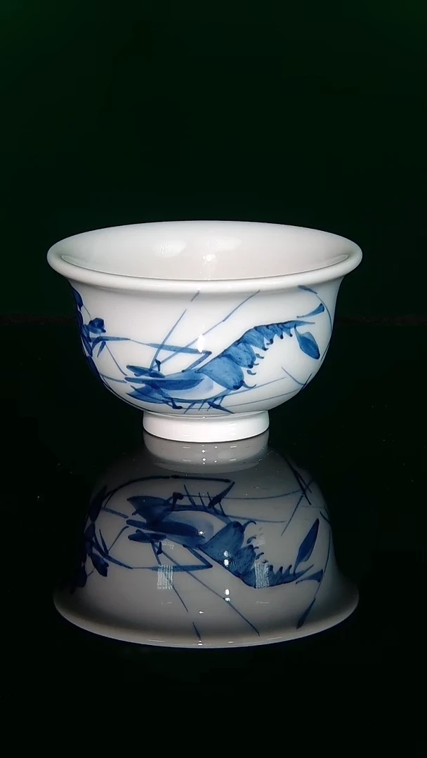毛仔柴窑青花虾趣图压手
