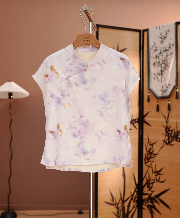 【木兮】新中式改良国风盘扣蝴蝶年轻短袖T恤上衣女夏季2025新款