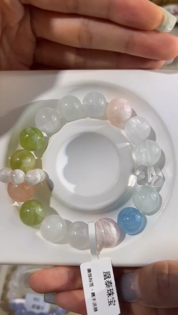 水晶手串未镶嵌【春野】海蓝宝+白水晶+粉晶+岫玉