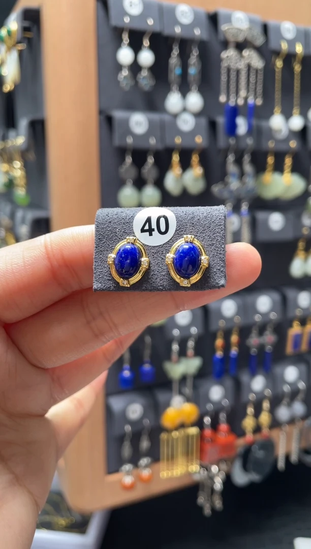 【闪购商品】青金石耳饰银S925镶嵌0040