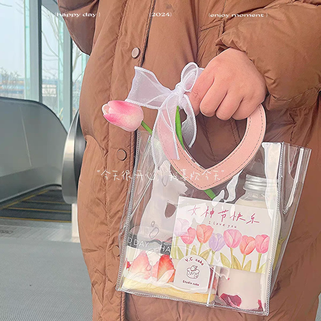 38女神节伴手礼蛋糕甜品手提袋三八女王节郁金香花束礼品袋包装袋