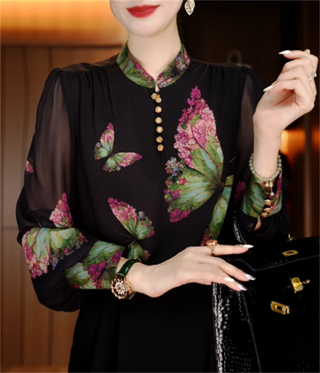 诺诗 新款洋气宽松显瘦优雅轻奢气质印花百搭小衫V24Q0539